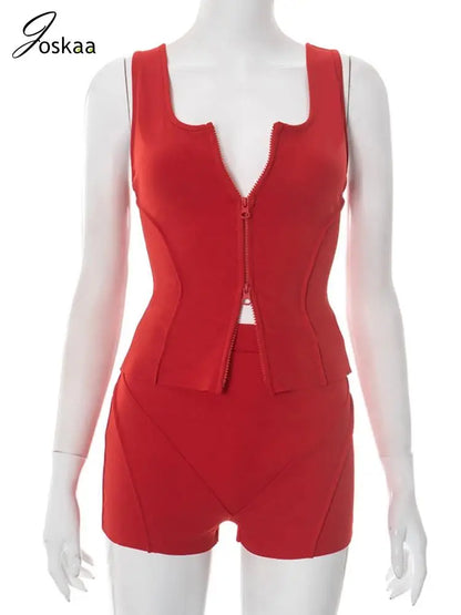 Women's Crop Zip Sport Tank Two Piece Set White – Back View
