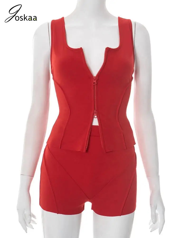 Women's Crop Zip Sport Tank Two Piece Set White – Back View