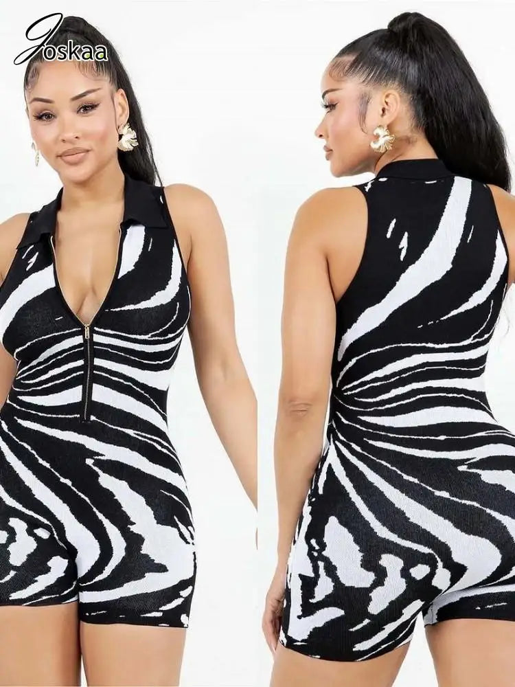 Women's Stripe Sleeveless Bodycon Romper Black White – Side View