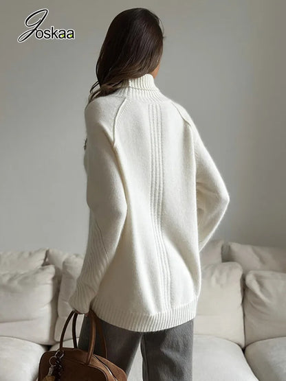 Women's Knit Long Sleeve Ribbed White Knitwear Top White – Side View
