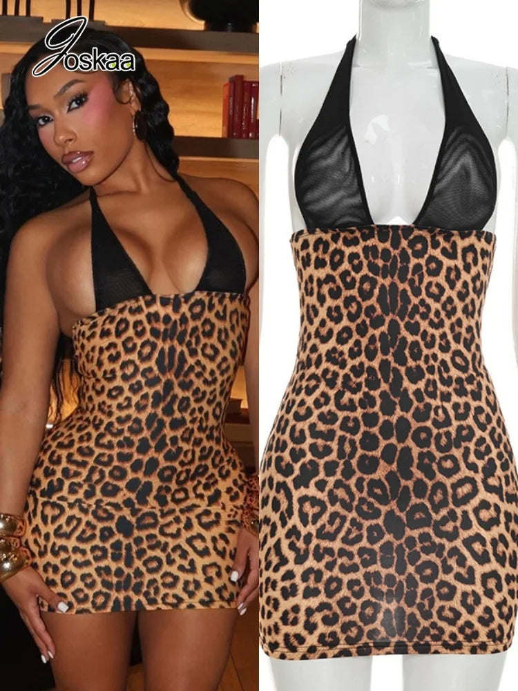 Women's Leopard Print Mesh Backless Mini Dress – Women's Fashion Wholesale – Front View