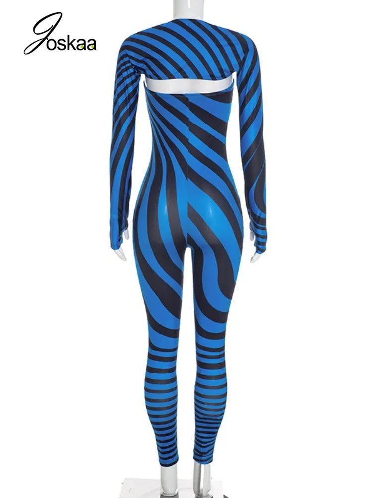 Women's Striped Strapless Long Sleeve Bodycon Two Piece Set - Detail View