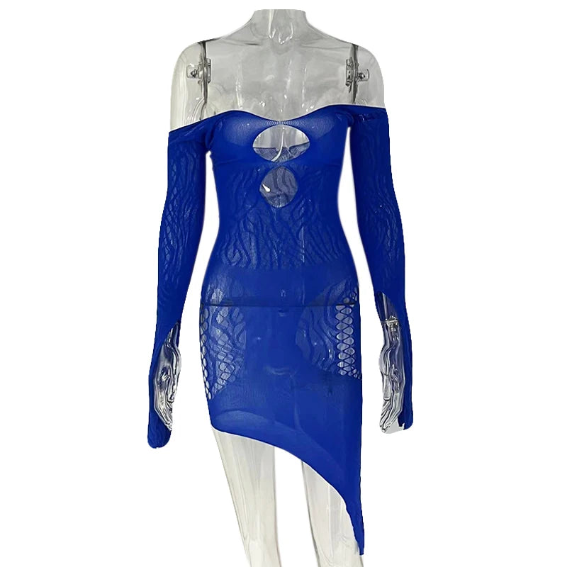 Women's Mesh Cutout Strapless Long Sleeve Dress