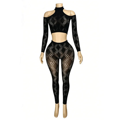 Women's Cutout Long Sleeve Crop Two Piece Set