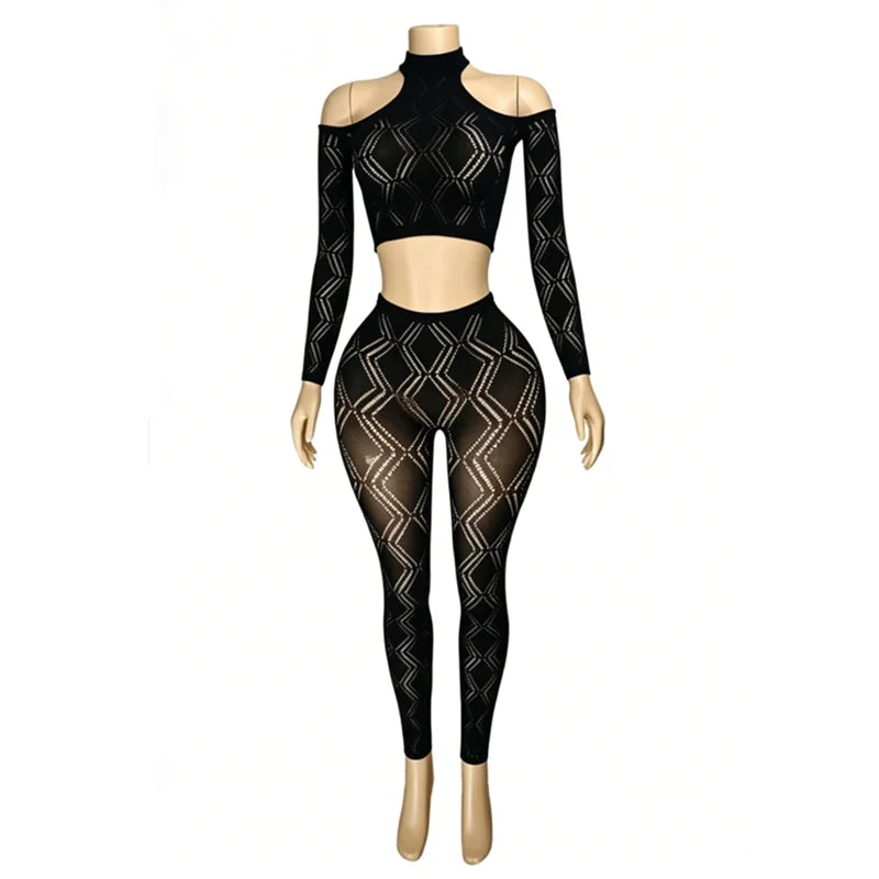 Women's Cutout Long Sleeve Crop Two Piece Set