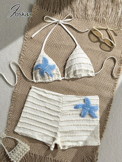 Women's Sequin Halter Swimwear Starfish Bikini Ruffle - Back View