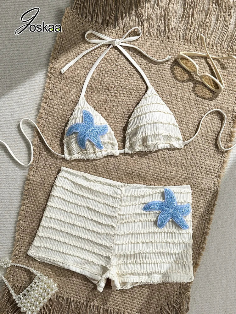 Women's Sequin Halter Swimwear Starfish Bikini Ruffle - Back View