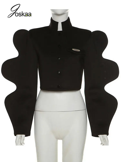 Wholesale Women's Crop Black Stand Collar Jacket 193 – Back View