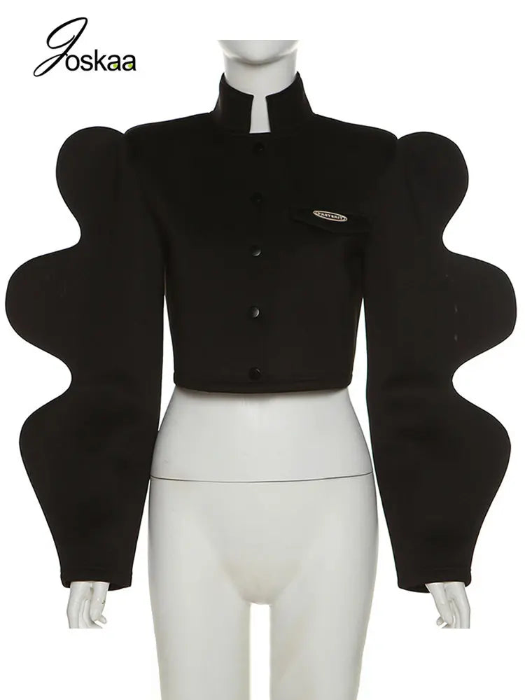 Wholesale Women's Crop Black Stand Collar Jacket 193 – Back View