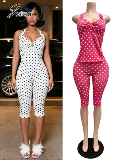 Women's Polka Dot Backless Halter Two Piece Set – Women's Fashion Wholesale – Front View