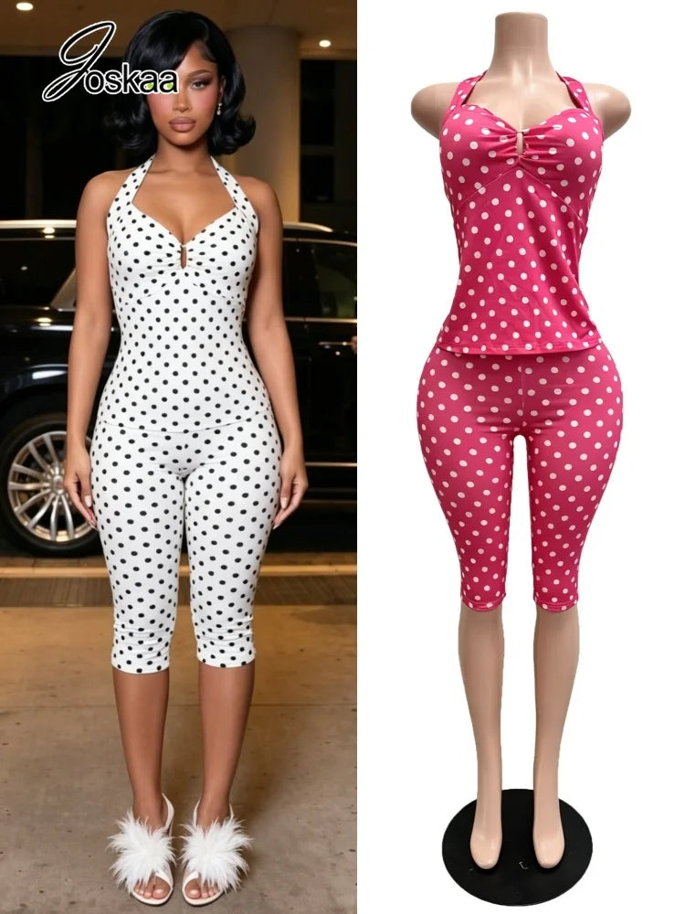 Women's Polka Dot Backless Halter Two Piece Set – Women's Fashion Wholesale – Front View