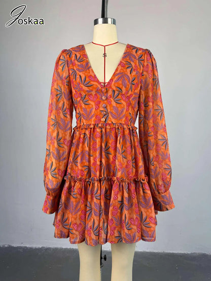Women's Floral Print Long Sleeve Bodycon Dress Flower Color – Front View