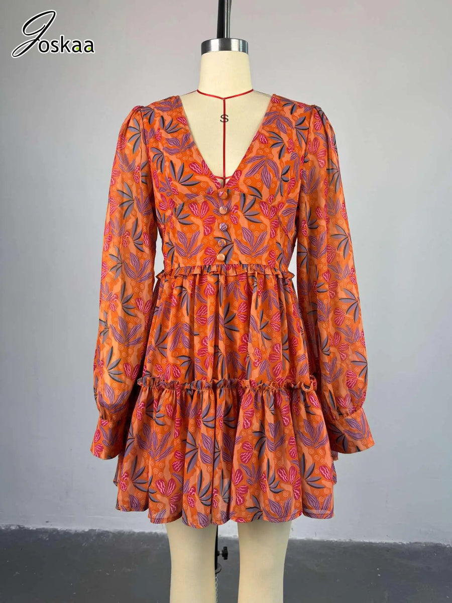 Women's Floral Print Long Sleeve Bodycon Dress Flower Color – Front View
