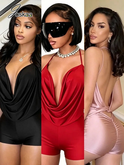 Women's Lace Ruched Backless Halter Romper – Women's Fashion Wholesale – Front View