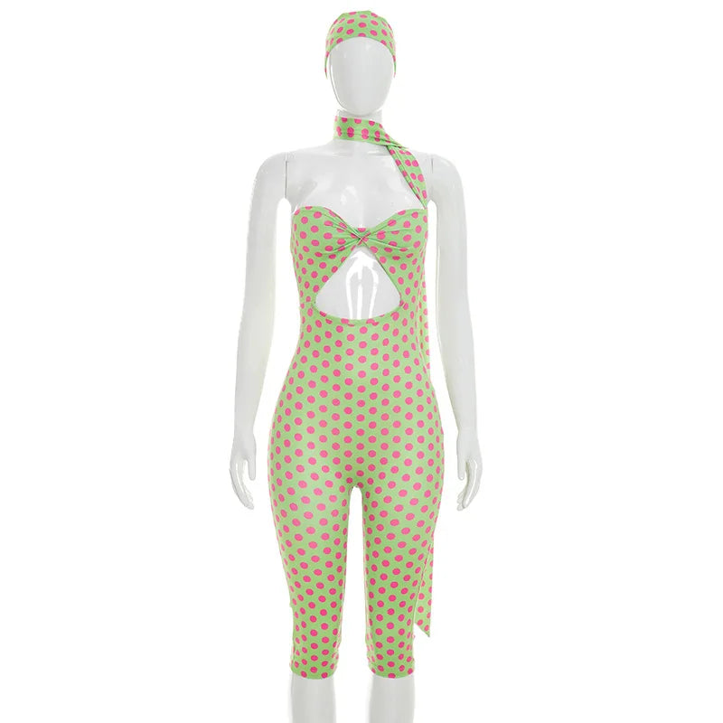 Women's Polka Dot Backless Cutout Romper