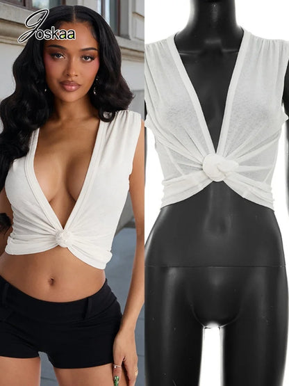 Wholesale Women's Sleeveless Solid Deep Neck Top – Women's Fashion Wholesale – Front View