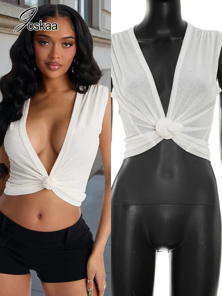 Wholesale Women's Sleeveless Solid Deep Neck Top – Women's Fashion Wholesale – Front View