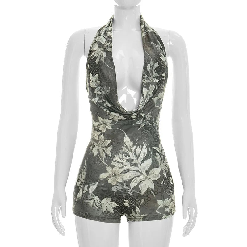 Women's Backless Halter Sleeveless Romper