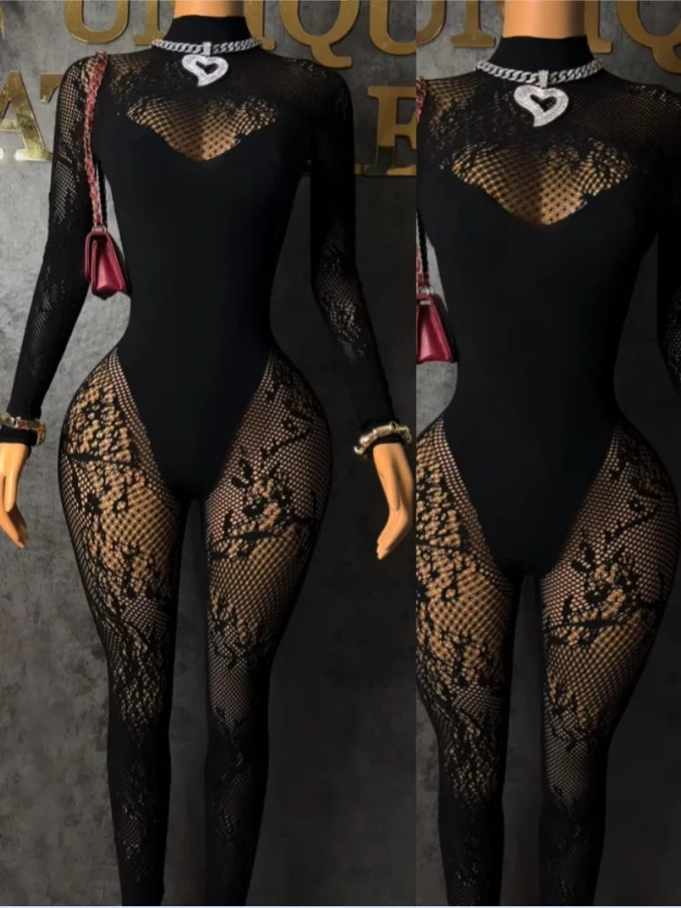 Wholesale Women's Lace Long Sleeve Bodycon Romper – Women's Fashion Wholesale – Front View