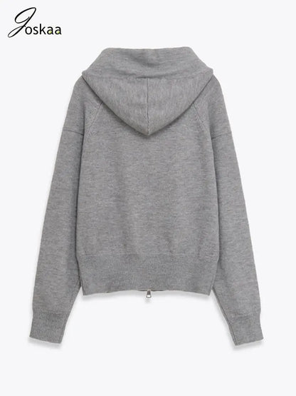 Wholesale Women's Ribbed Knit Zip Hooded Cardigan – Side View