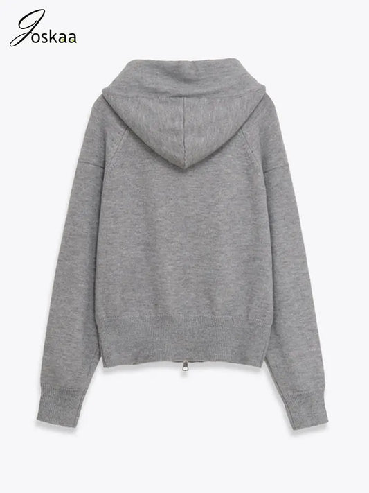 Wholesale Women's Ribbed Knit Zip Hooded Cardigan – Side View