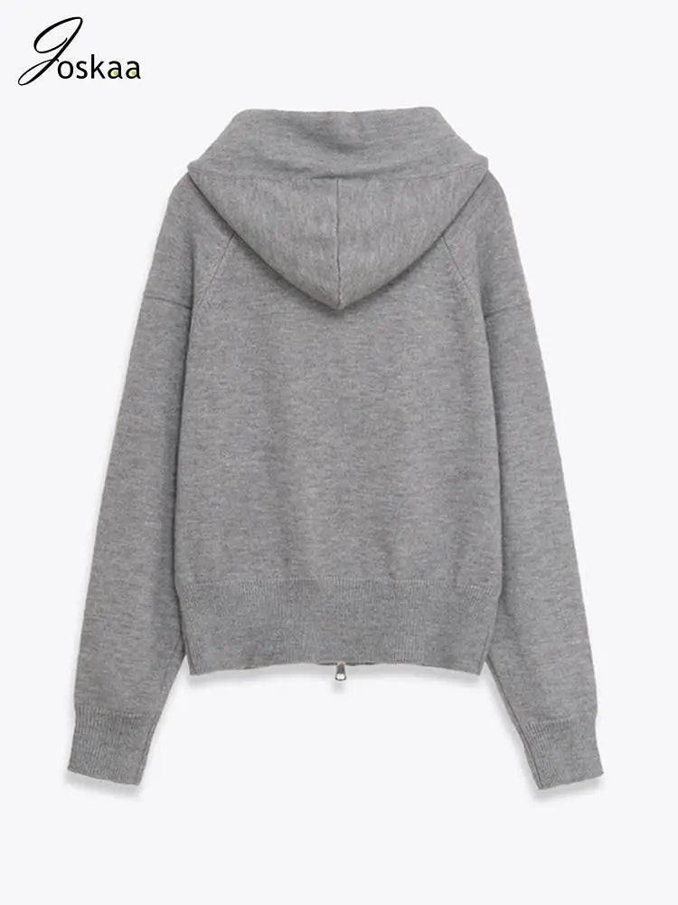 Wholesale Women's Ribbed Knit Zip Hooded Cardigan – Side View