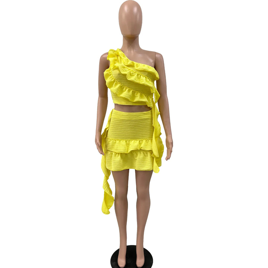 Women's Crop Mini Ruffles Tassel One Two Piece Set