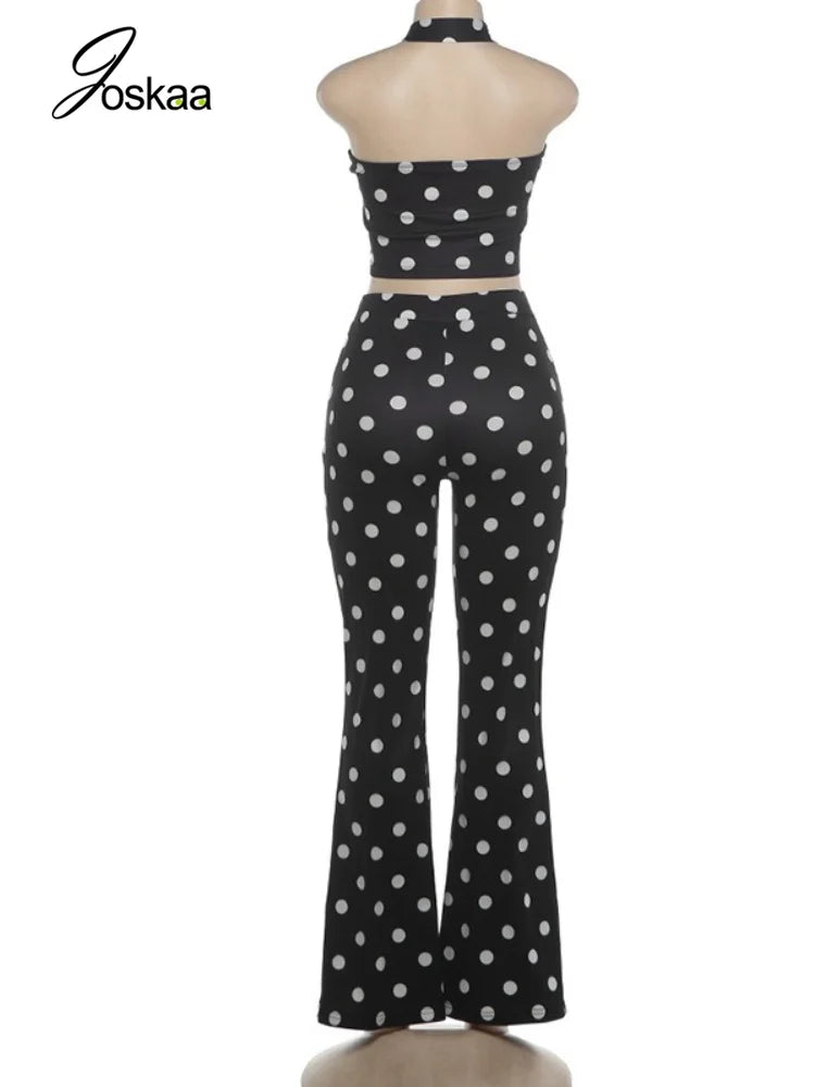 Women's Polka Dot Ruched Halter High Waist Two Piece Set - Detail View