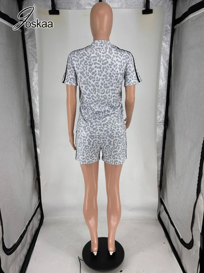 Women's Leopard Print Short Sleeve Two Piece Set Yellow – Detail View