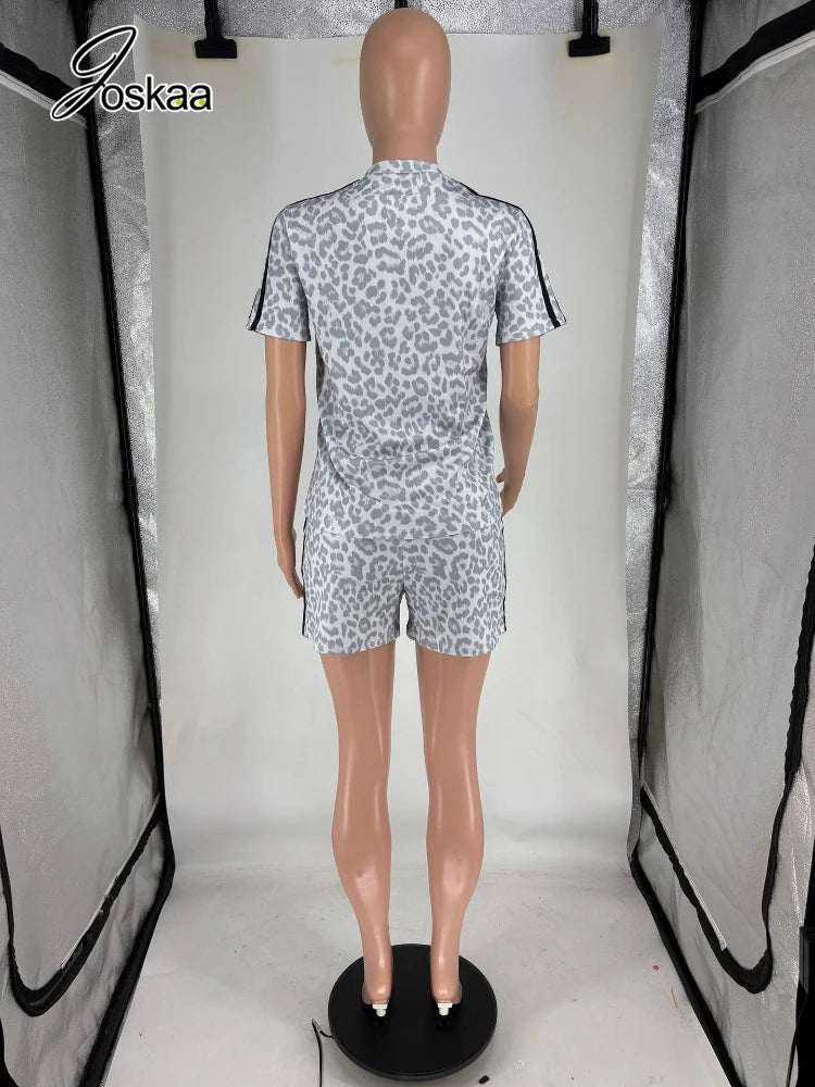 Women's Leopard Print Short Sleeve Two Piece Set Yellow – Detail View