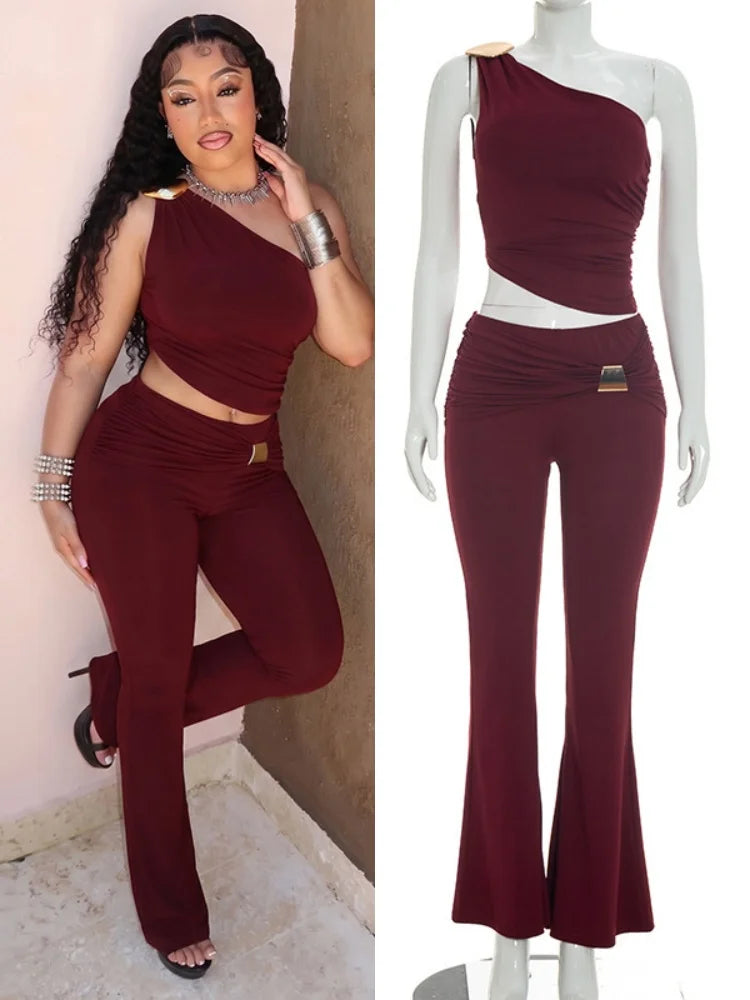 Women's Ruched One Shoulder Wide Leg Two Piece Set - Additional View 8