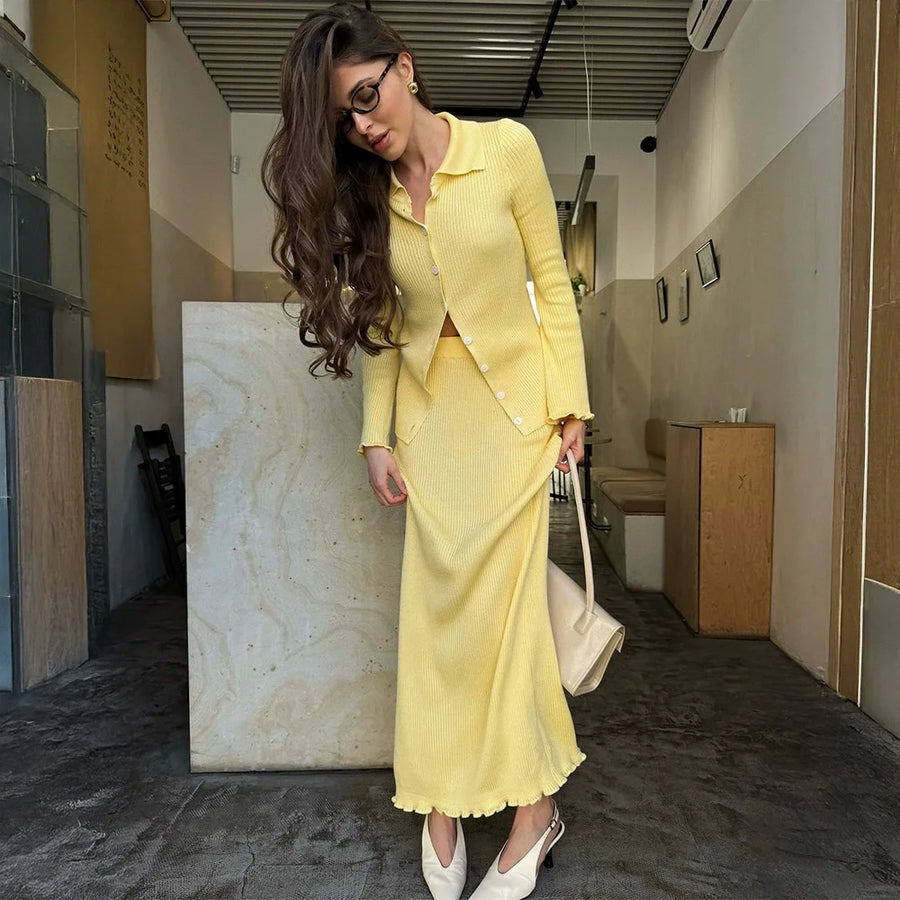 Women's Knit Long Sleeve Maxi Two Piece Set
