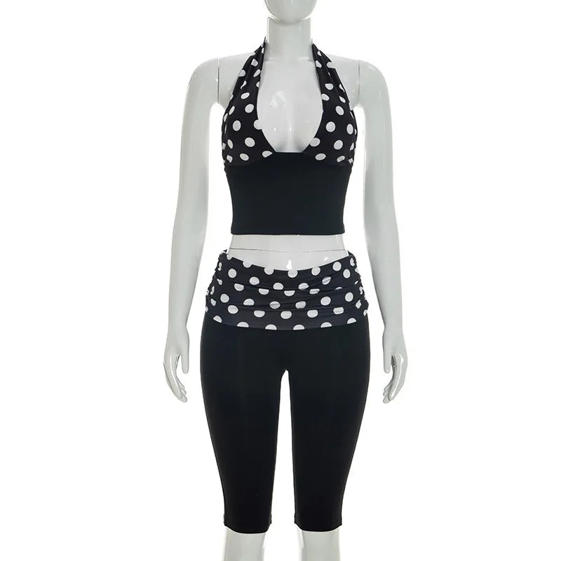 Women's Polka Dot Backless Halter Two Piece Set - Additional View 9