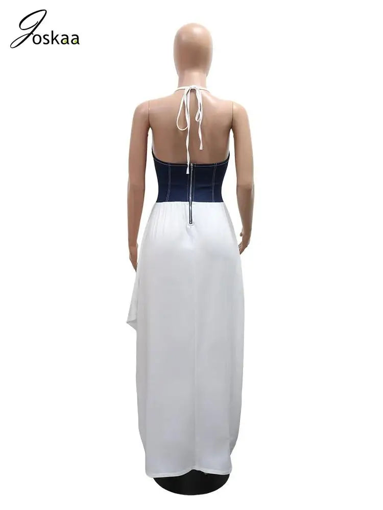 Women's Backless Halter Bodycon Maxi Dress White – Detail View