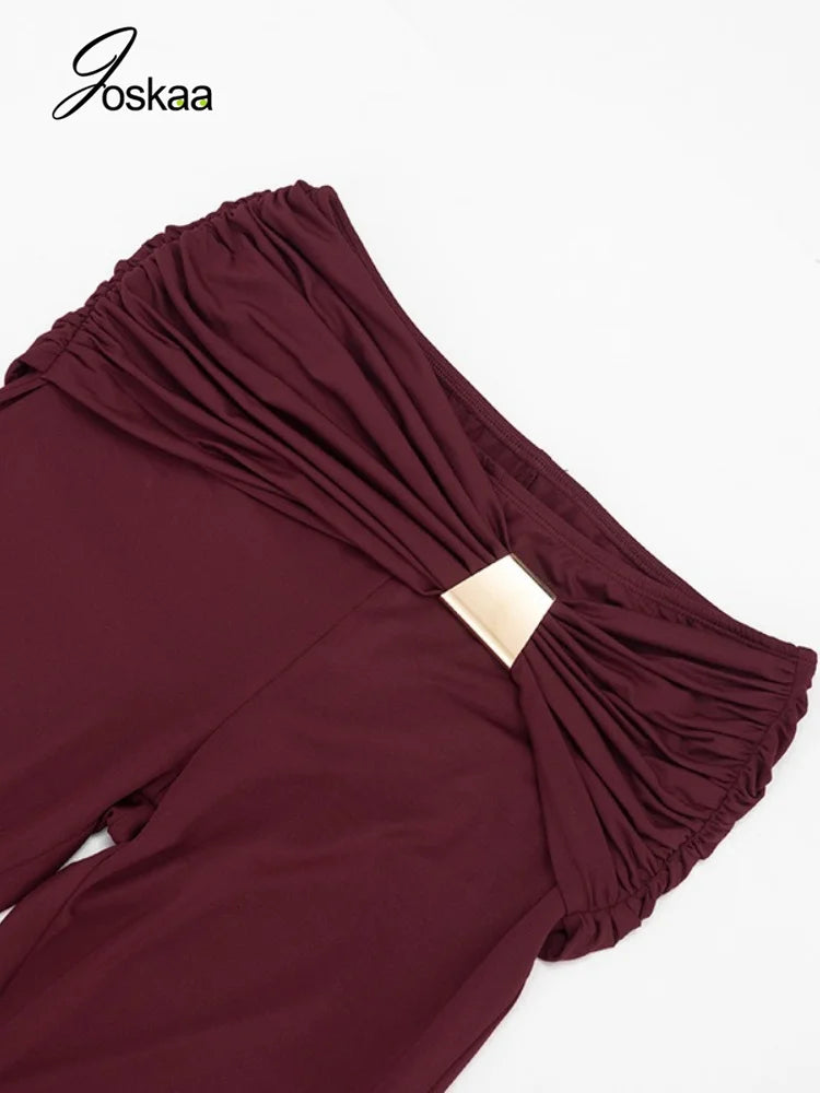 Women's Ruched One Shoulder Wide Leg Two Piece Set - Model Wearing Style