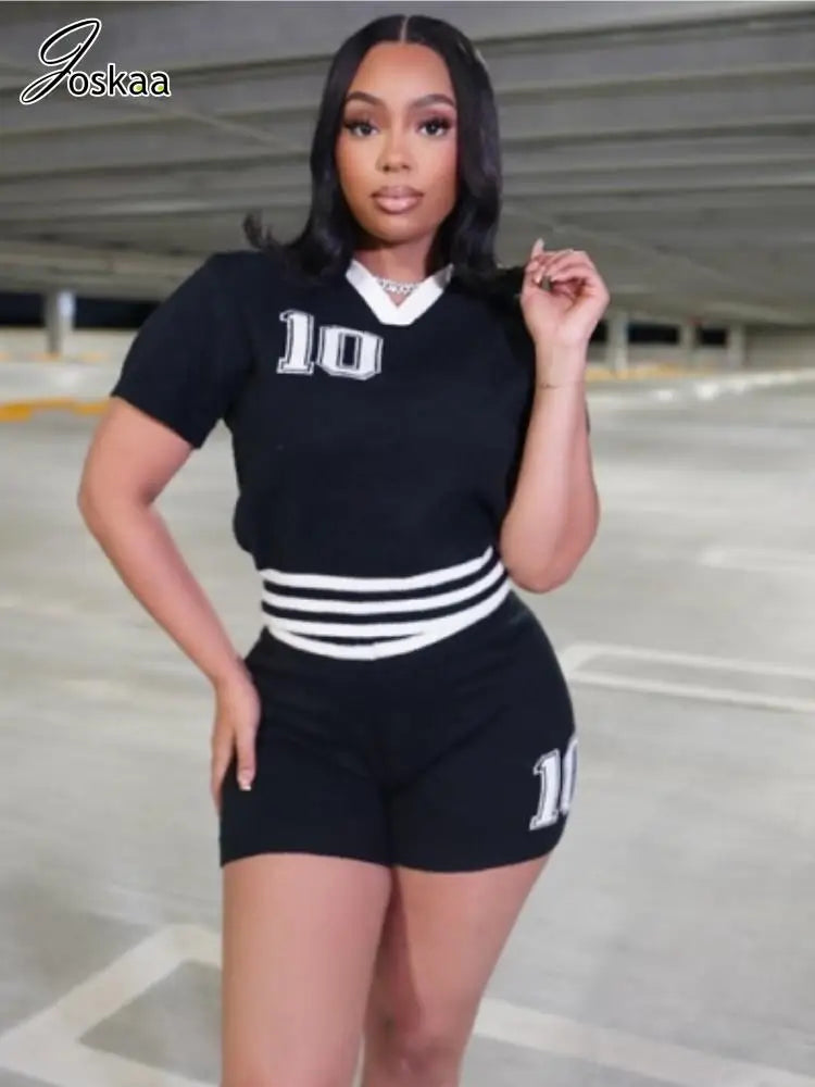 Women's Knit Short Sleeve Crop Two Piece Set – Women's Fashion Wholesale – Front View
