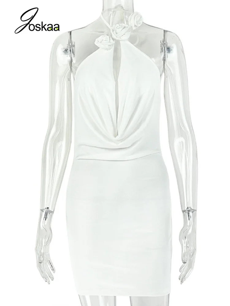 Women's Backless Halter Sleeveless Mini Dress White – Back View