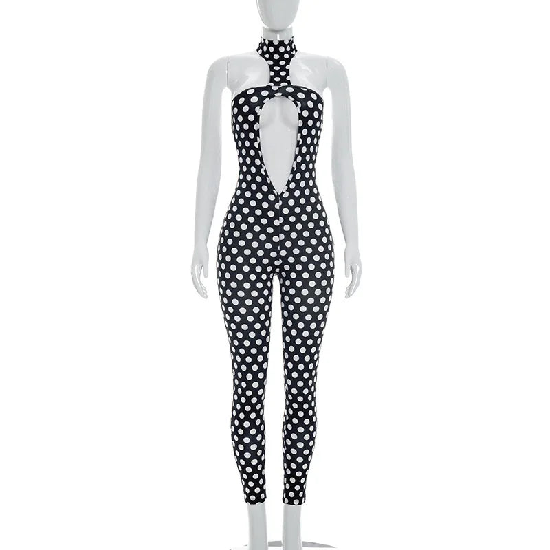 Women's Polka Dot Backless Cutout Romper