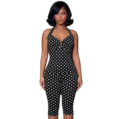 Women's Polka Dot Backless Halter Two Piece Set