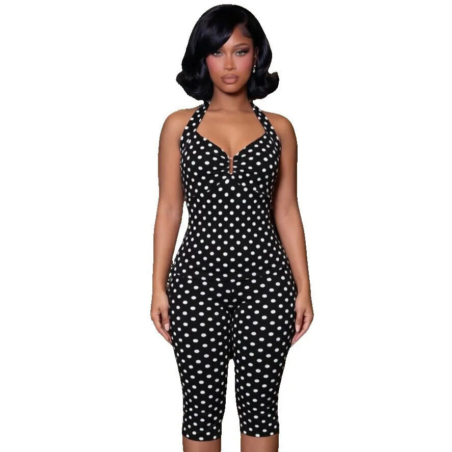 Women's Polka Dot Backless Halter Two Piece Set