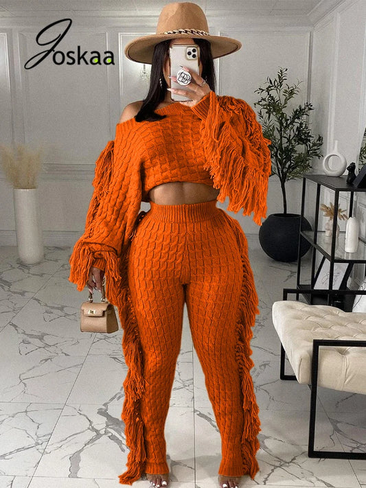 Women's Knit Long Sleeve Crop Two Piece Set – Women's Fashion Wholesale – Front View