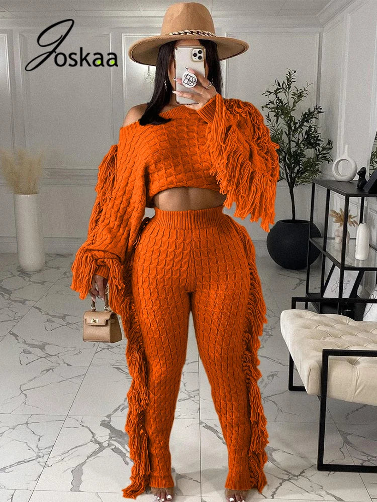 Women's Knit Long Sleeve Crop Two Piece Set – Women's Fashion Wholesale – Front View
