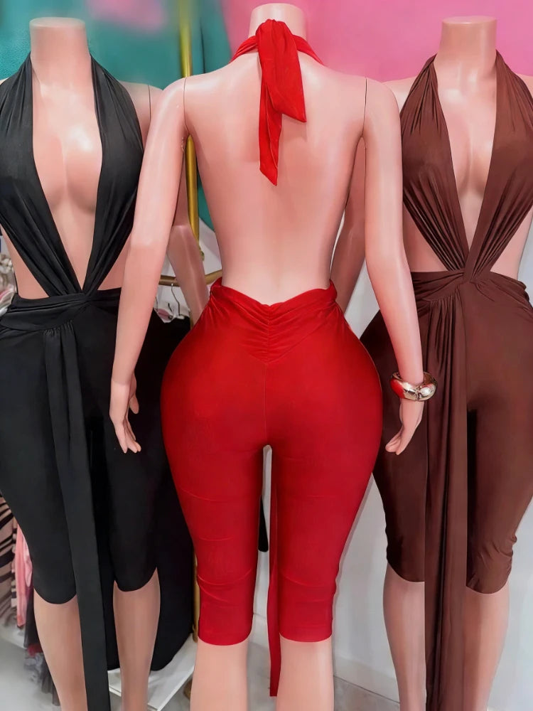 Women's Backless Halter Sleeveless Romper – Women's Fashion Wholesale – Front View