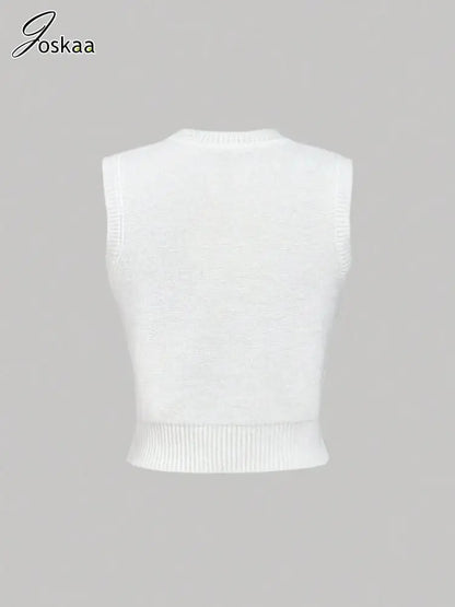 Women's Letter Print Knit Sleeveless Top White – Back View