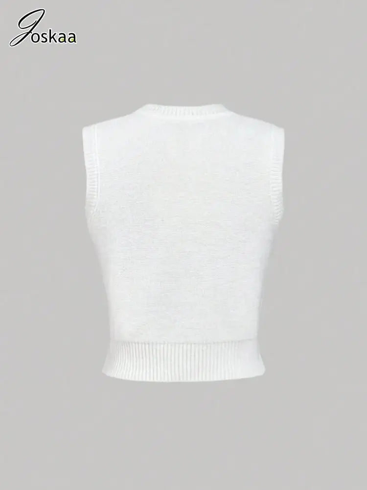 Women's Letter Print Knit Sleeveless Top White – Back View