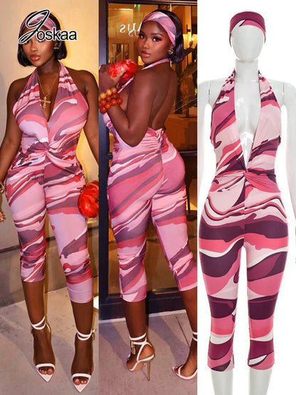 Women's Ruched Backless Halter Crop Romper – Women's Fashion Wholesale – Front View