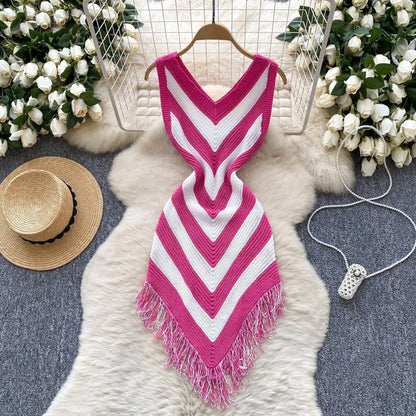 Women's Stripe Knit Sleeveless Bodycon Dress