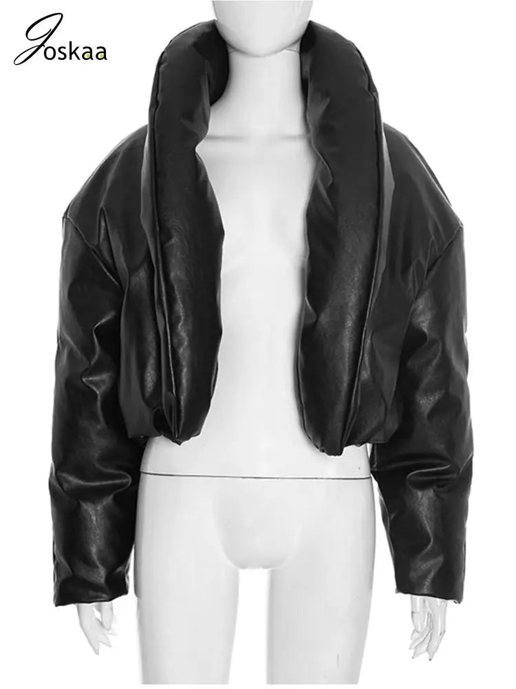 Women's Faux Leather Long Sleeve Crop Jacket Black – Back View