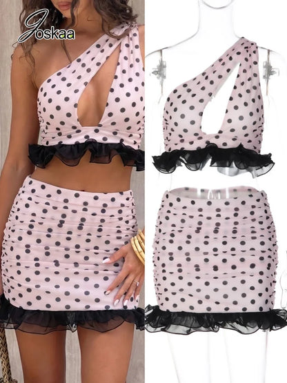 Women's Polka Dot Ruched Cutout Two Piece Set – Women's Fashion Wholesale – Front View