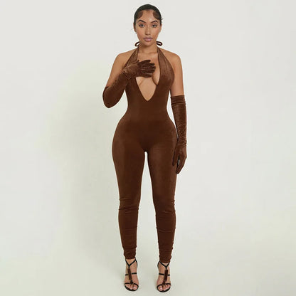 Women's Backless Halter Sleeveless Two Piece Set
